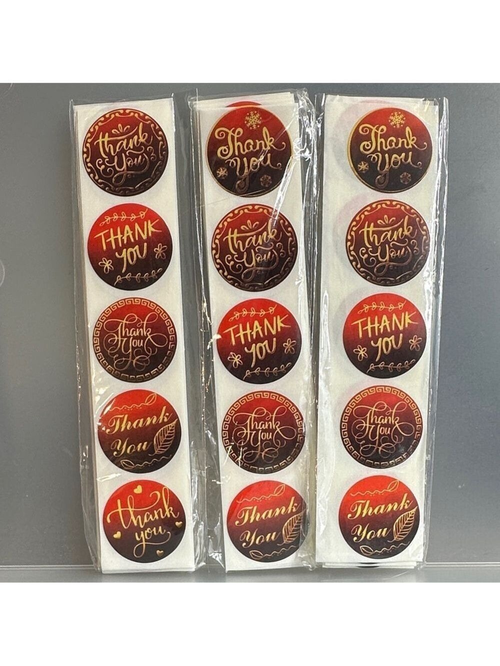 300 1 Inch Red and Gold Thank You Stickers